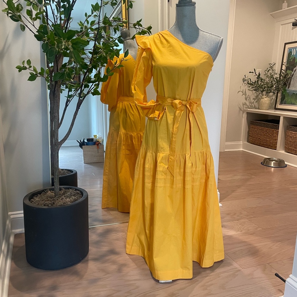 10 Crosby Derek Lam Vibrant Marigold One-Shoulder Dress